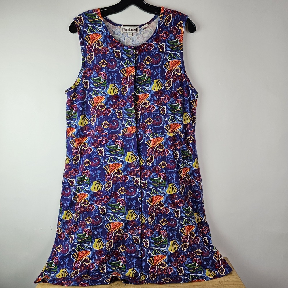 Bechamel Vintage Womens Purple Pink Fish Print Button Front Sundress Dress L‎